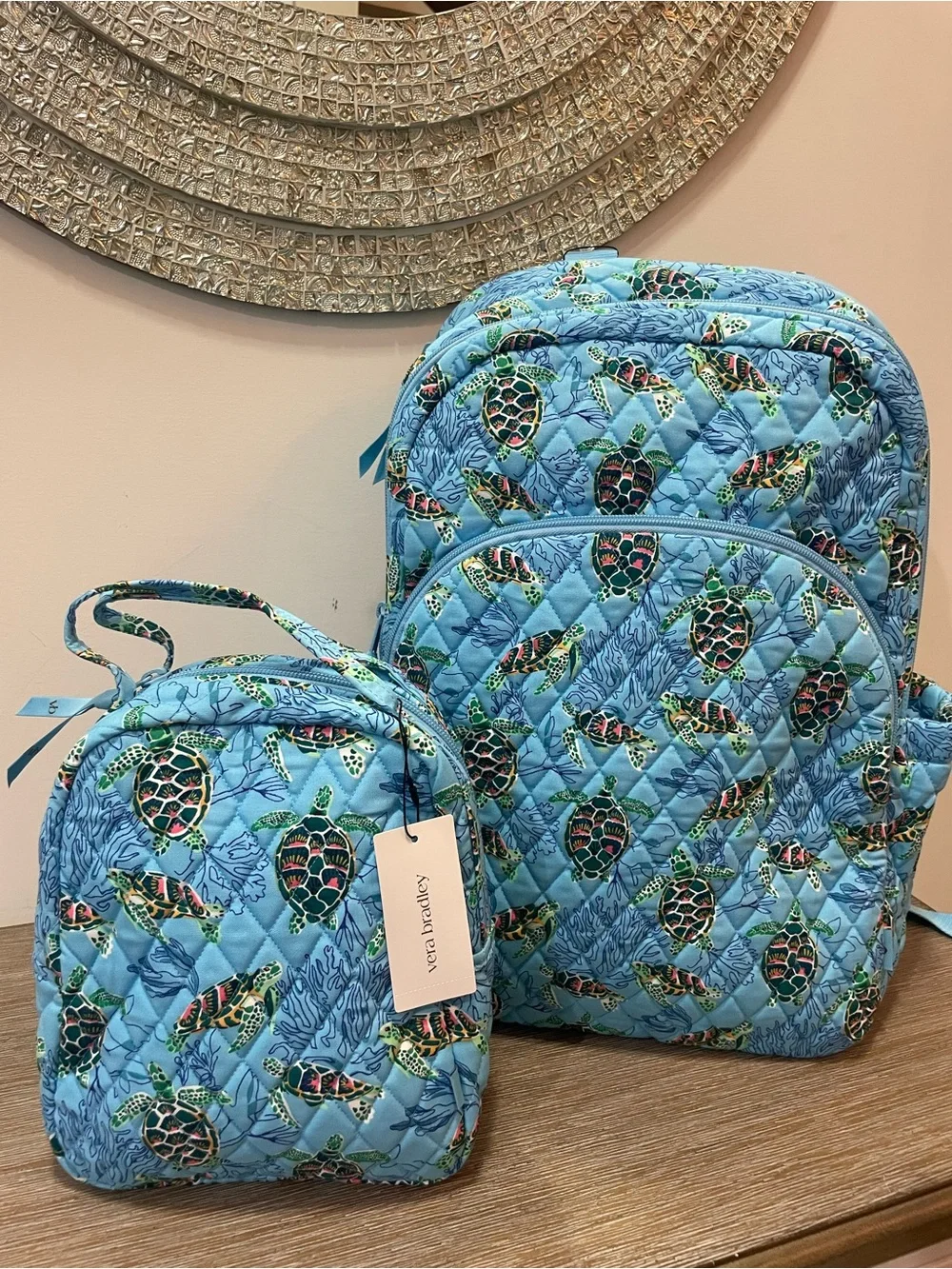 Vera Bradley Quilted Sea Turtle Backpack SET with lunch bag